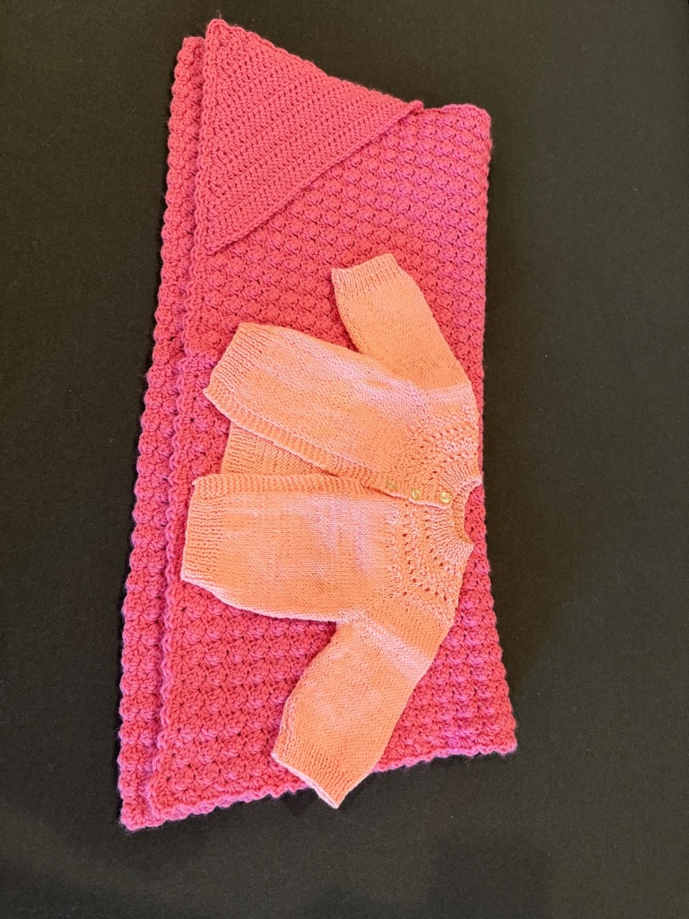 Handmade Pink Baby Blanket with Matching Pink Knit Cardigan